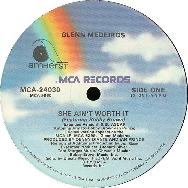 Glenn Medeiros Featuring Bobby Brown : She Ain't Worth It (Extended Version) (12", Single)