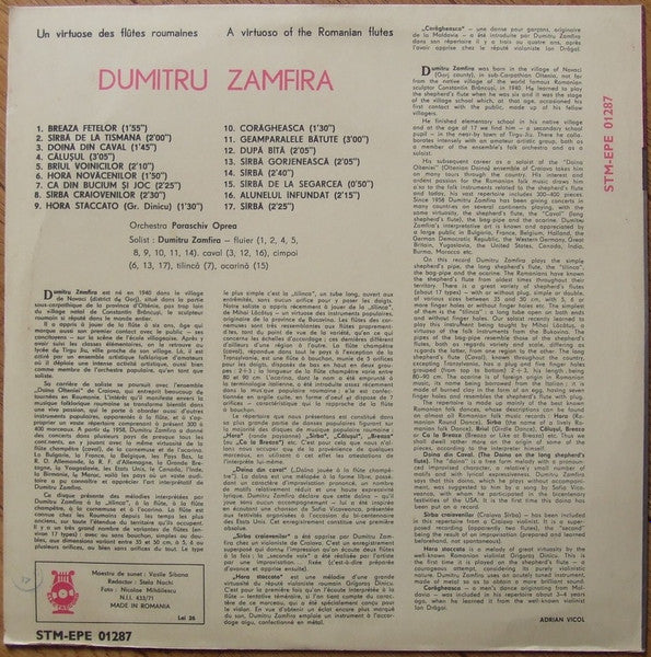 Dumitru Zamfira : Un Virtuose Des Flûtes Roumains = A Virtuoso Of The Romanian Flutes (LP)