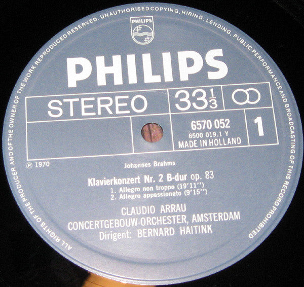 Johannes Brahms – Claudio Arrau, Concertgebouworkest, Bernard Haitink : Klavierkonzert Nr. 2 (LP, RE)