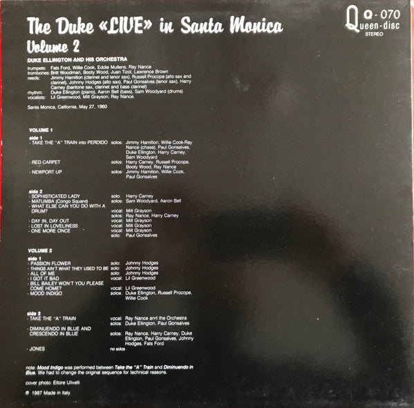 Duke Ellington And His Orchestra : The Duke 'Live' In Santa Monica Volume 2 (LP)