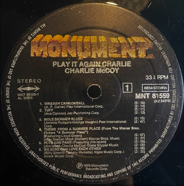 Charlie McCoy : Play It Again Charlie (LP, Album)