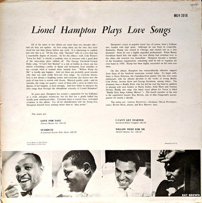 Lionel Hampton And His Quartet : Lionel Hampton Plays Love Songs (LP, Album, Mono)