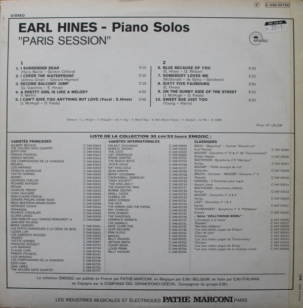 Earl Hines : Piano Solos "Paris Session" (LP)
