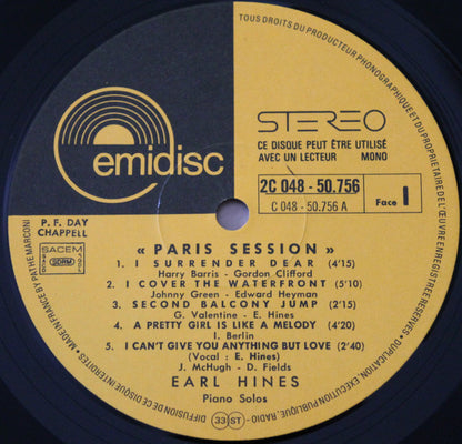 Earl Hines : Piano Solos "Paris Session" (LP)