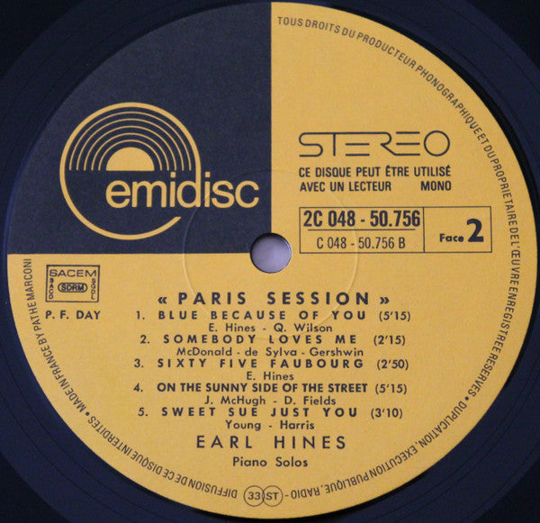 Earl Hines : Piano Solos "Paris Session" (LP)