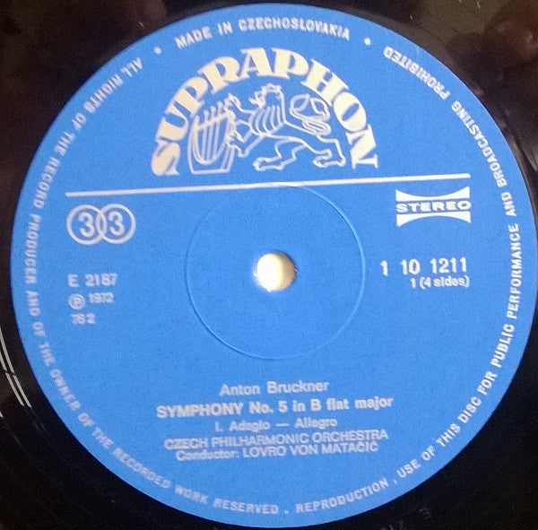 Anton Bruckner - The Czech Philharmonic Orchestra, Lovro Von Matacic : Symphony No 5 In B Flat Major (2xLP, Album)