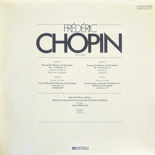 Frédéric Chopin, Garrick Ohlsson, Wielka Orkiestra Symfoniczna Polskiego Radia I Telewizji, Jerzy Maksymiuk : Klavierkonzerte Nr. 1 Und 2 / Fantasie Über Polnische Volkslieder / Krakowiak (2xLP, Album, Quad)