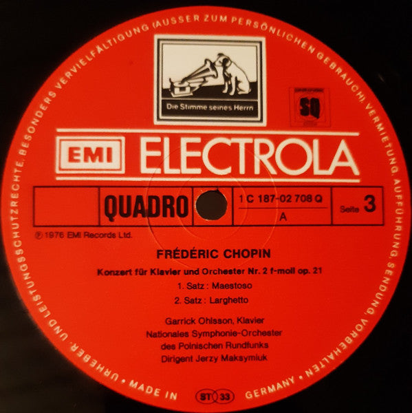 Frédéric Chopin, Garrick Ohlsson, Wielka Orkiestra Symfoniczna Polskiego Radia I Telewizji, Jerzy Maksymiuk : Klavierkonzerte Nr. 1 Und 2 / Fantasie Über Polnische Volkslieder / Krakowiak (2xLP, Album, Quad)