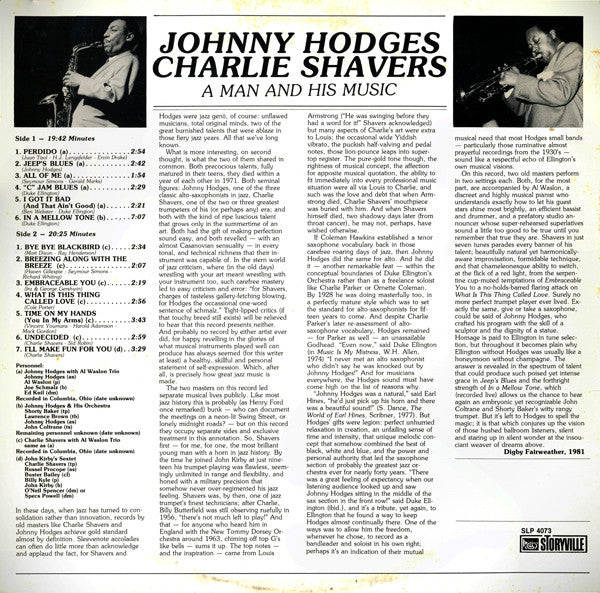 Johnny Hodges  /  Charlie Shavers : A Man And His Music (LP, Album)