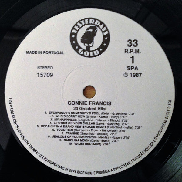 Connie Francis : 20 Greatest Hits (LP, Album, Comp)