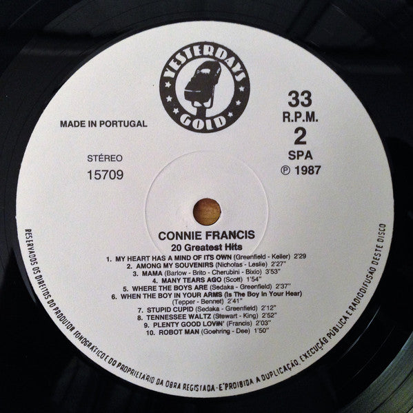 Connie Francis : 20 Greatest Hits (LP, Album, Comp)