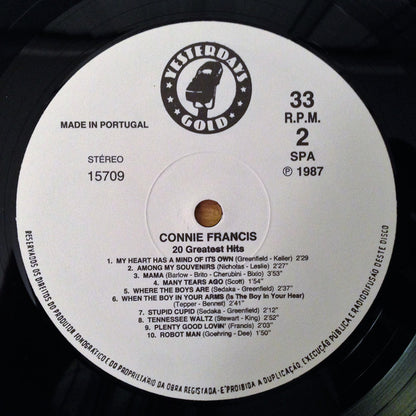 Connie Francis : 20 Greatest Hits (LP, Album, Comp)
