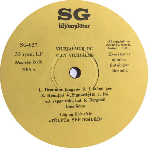 Vilhjálmur Vilhjálmsson Og Elly Vilhjalms : Syngja Lög Eftir "Tólfta September" (LP)