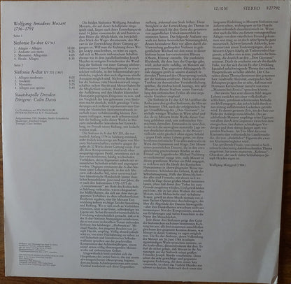 Wolfgang Amadeus Mozart, Staatskapelle Dresden, Sir Colin Davis : Sinfonien Es-dur KV 543 · A-dur KV 201 (LP)