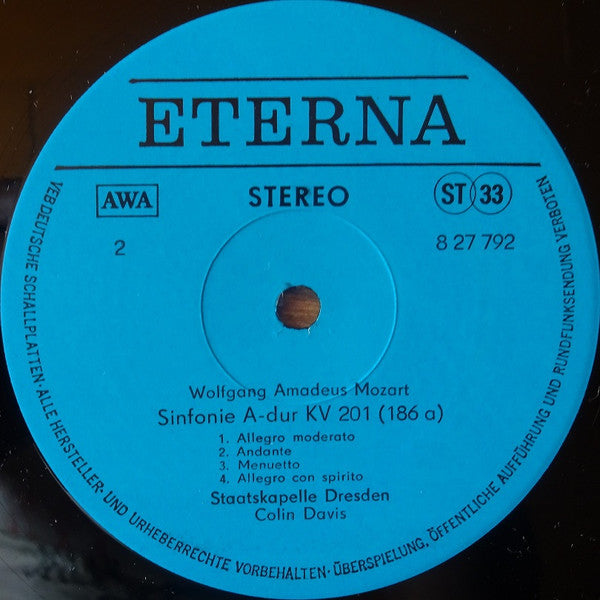 Wolfgang Amadeus Mozart, Staatskapelle Dresden, Sir Colin Davis : Sinfonien Es-dur KV 543 · A-dur KV 201 (LP)