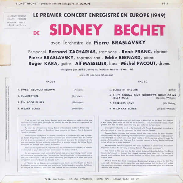 Sidney Bechet Avec Orchestre de Pierre Braslavsky : Le Premier Concert Enregistré En Europe (1949) (LP, Mono)