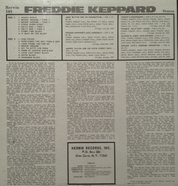 Freddie Keppard : 17 Rare Selections Of The Finest Jazz Cornetist Of The 1920's (LP, Comp)