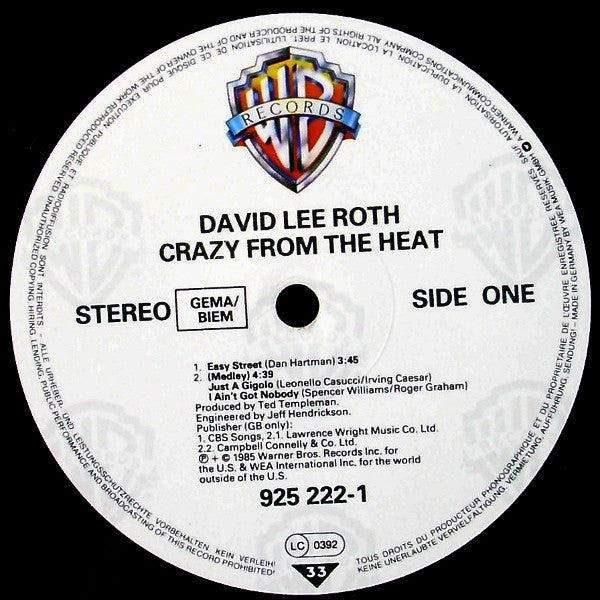 David Lee Roth : Crazy From The Heat (12", EP)