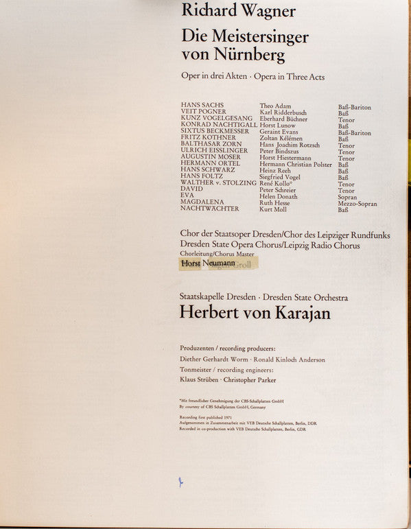 Richard Wagner, Herbert Von Karajan : Die Meistersinger Von Nürnberg (5xLP, Album + Box)