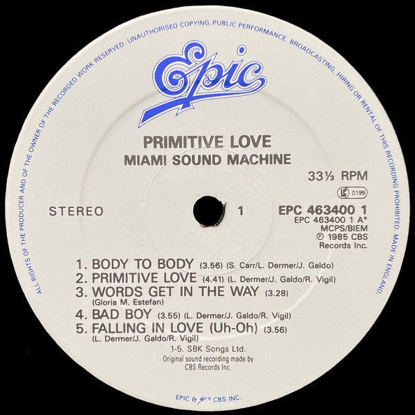 Miami Sound Machine : Primitive Love (LP, Album, RE)