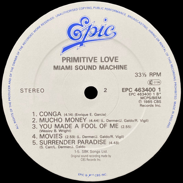 Miami Sound Machine : Primitive Love (LP, Album, RE)