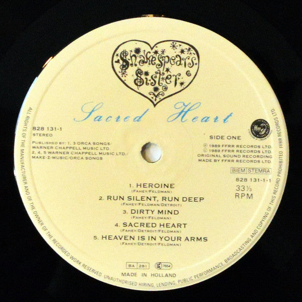 Shakespear's Sister : Sacred Heart (LP, Album, Gat)