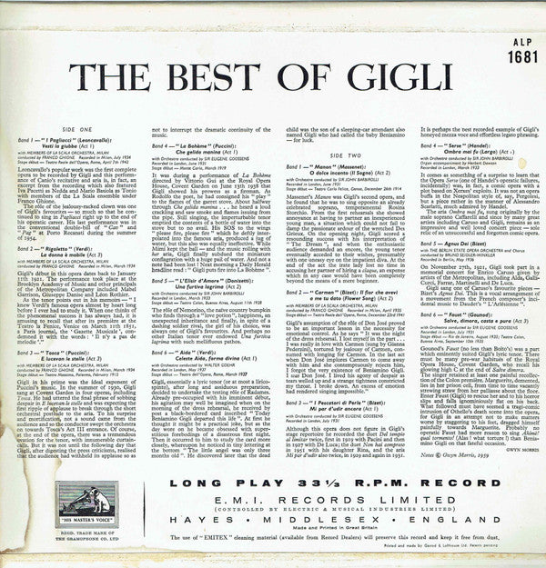 Beniamino Gigli : The Best Of Gigli (LP, Comp, Mono)