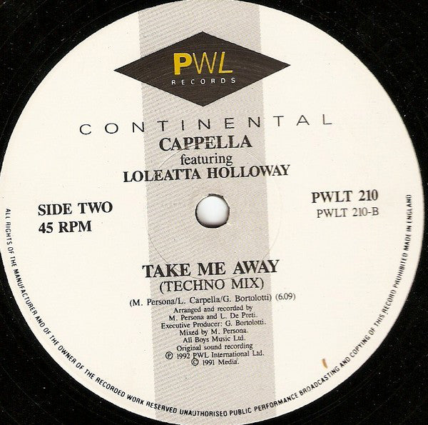 Cappella Featuring Loleatta Holloway : Take Me Away (12")