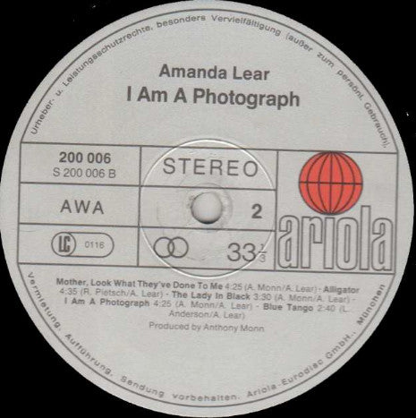 Amanda Lear : I Am A Photograph (LP, Album, RE, Fif)