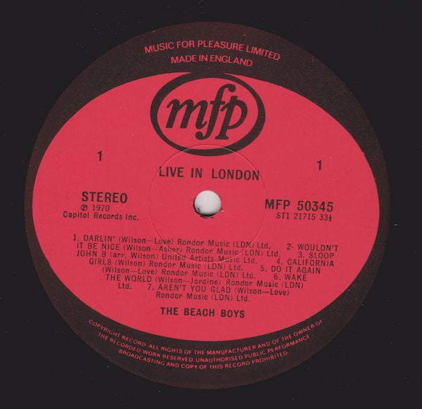 The Beach Boys : Live In London (LP, Album, RE)