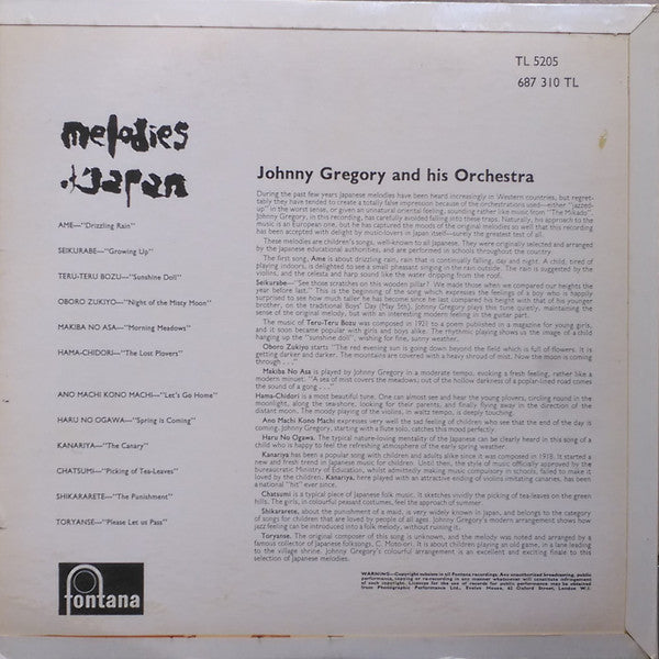 John Gregory And His Orchestra : Melodies Of Japan (LP, Album, Mono)