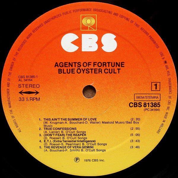 Blue Öyster Cult : Agents Of Fortune (LP, Album, Gat)