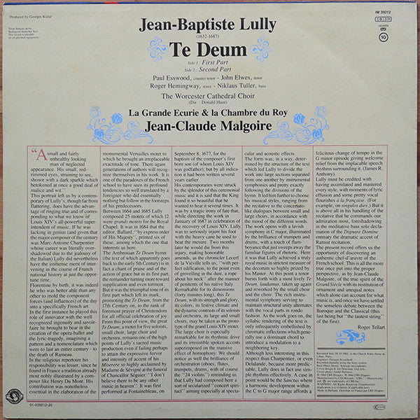 Jean-Baptiste Lully, La Grande Ecurie Et La Chambre Du Roy, Jean-Claude Malgoire : Te Deum (LP, Dig)