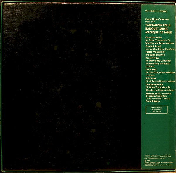 Georg Philipp Telemann - Frans Brüggen • Concerto Amsterdam • Gustav Leonhardt • Maurice André : Tafelmusik Teil II (2xLP + Box)
