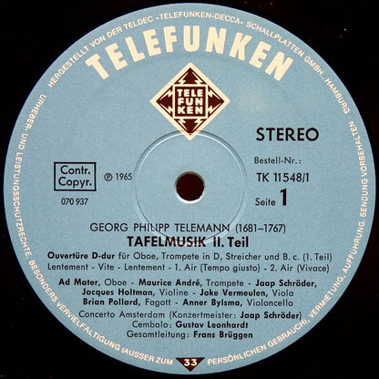 Georg Philipp Telemann - Frans Brüggen • Concerto Amsterdam • Gustav Leonhardt • Maurice André : Tafelmusik Teil II (2xLP + Box)