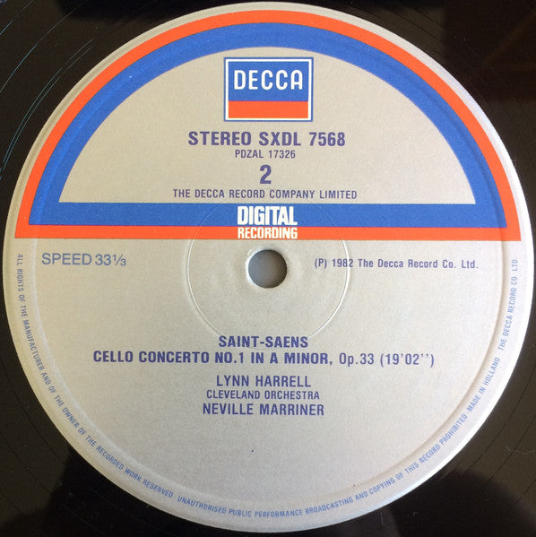 Robert Schumann, Camille Saint-Saëns, The Cleveland Orchestra, Lynn Harrell, Sir Neville Marriner : Cello Concerto / Cello Concerto No.1 (LP)