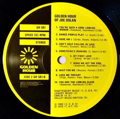 Joe Dolan : Golden Hour Of  (LP, Comp)