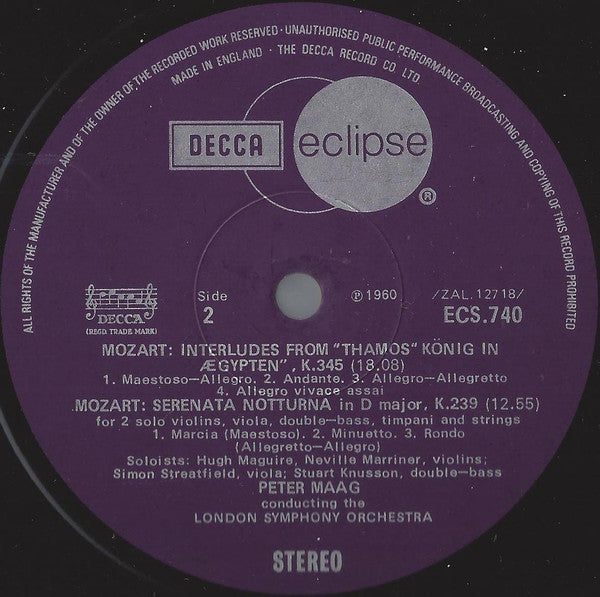 Wolfgang Amadeus Mozart, London Symphony Orchestra, Peter Maag : Notturno For Four Orchestras • Serenata Notturna • Symphony No.32 • Lucio Silla - Overture • Thamos - Interludes (LP, Comp)