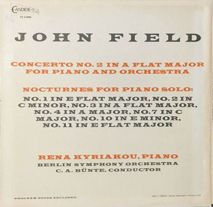 John Field (2) / Rena Kyriakou : Piano Concerto No.2 In A Flat / Nocturnes (LP)