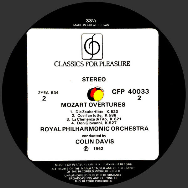 Wolfgang Amadeus Mozart - Sir Colin Davis Conducts Royal Philharmonic Orchestra : Mozart Overtures (LP)