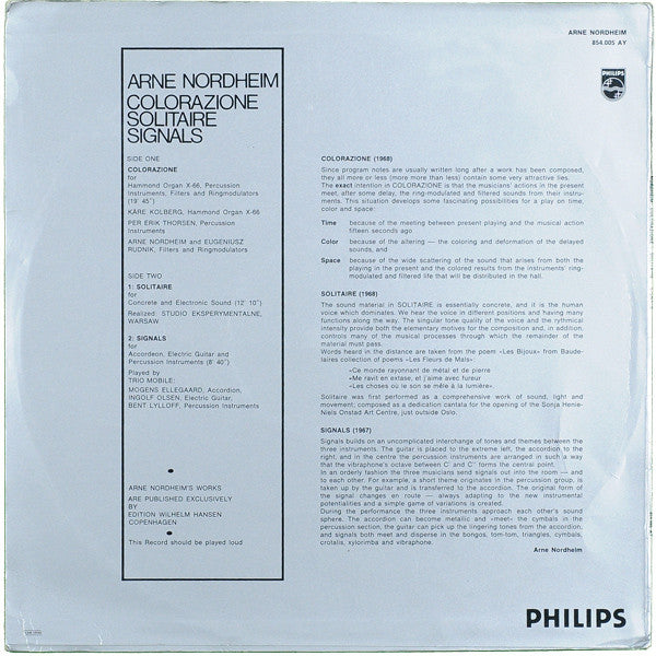Arne Nordheim : Colorazione - Solitaire - Signals (LP, Album)