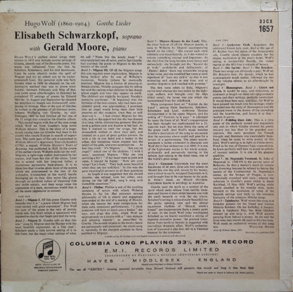 Hugo Wolf, Elisabeth Schwarzkopf, Gerald Moore : Goethe Lieder (LP, Mono)