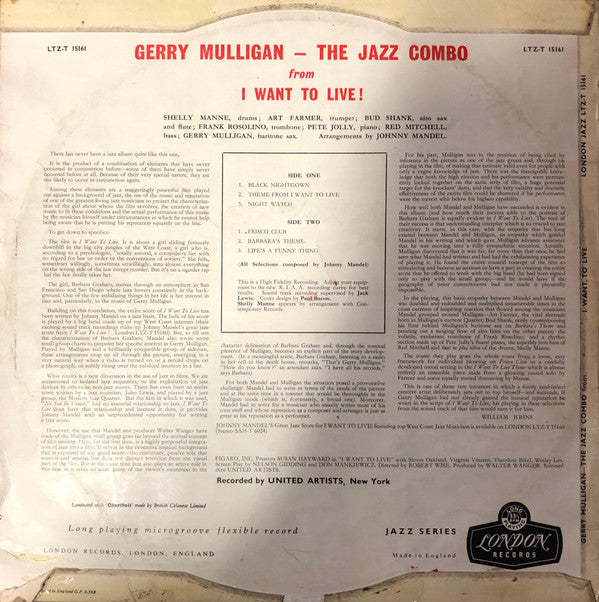 Gerry Mulligan : The Jazz Combo From "I Want To Live!" (LP, Album, Mono)