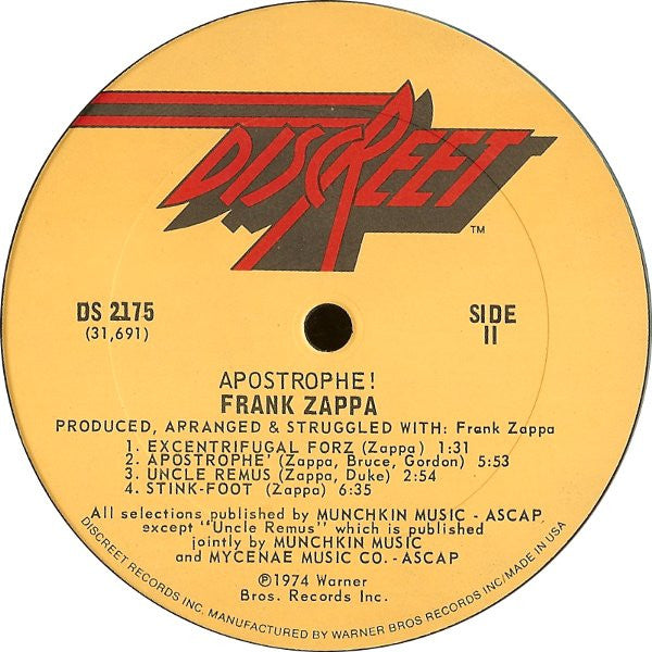 Frank Zappa : Apostrophe (') (LP, Album, SXT)