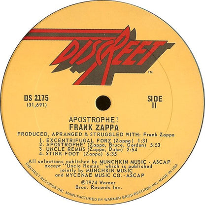 Frank Zappa : Apostrophe (') (LP, Album, SXT)