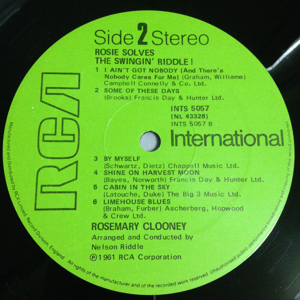 Rosemary Clooney Arranged & Conducted By Nelson Riddle : Rosie Solves The Swingin' Riddle! (LP, Album, Mono)