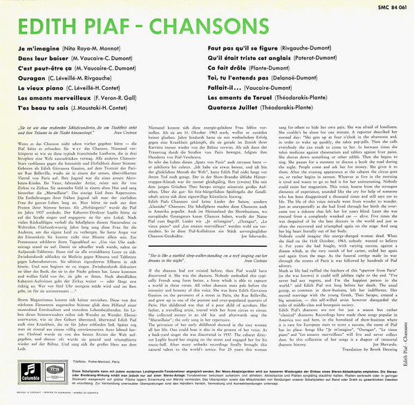 Edith Piaf : Chansons (LP, Comp)