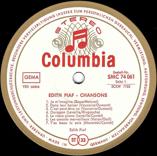 Edith Piaf : Chansons (LP, Comp)