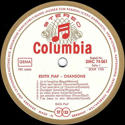 Edith Piaf : Chansons (LP, Comp)