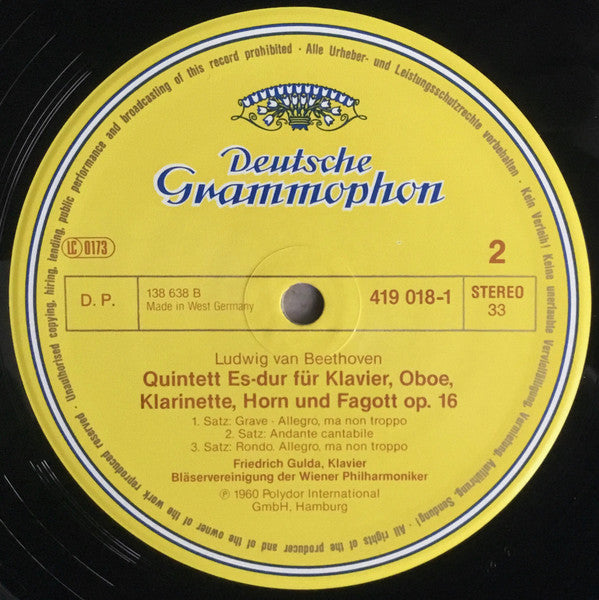 Wolfgang Amadeus Mozart, Ludwig van Beethoven, Friedrich Gulda, Bläservereinigung Der Wiener Philharmoniker : Quintette Für Klavier, Oboe, Klarinette, Horn Und Fagott (LP, RE)